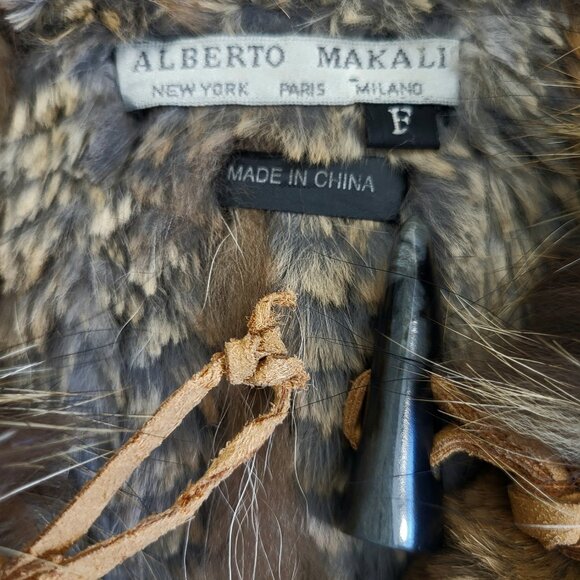 ALBERTO MAKALI~VINTAGE BROWN GENUINE FOX FUR REAL RABBIT HOODED PONCHO CAPE COAT - Picture 16 of 16